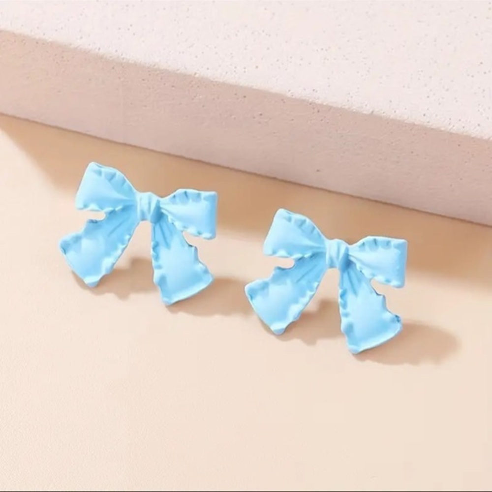 Baby Blue Bow Stud Earrings Coquette Pastel Ribbon Style NWT